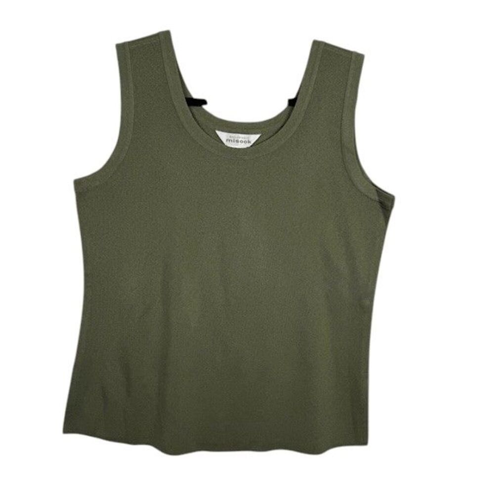 Misook Double Scoop Neck Tank Top Olive Green Signature Fabric Size Large